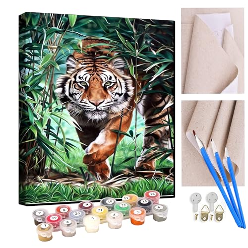 KANGBAWA Malen Nach Zahlen Erwachsene Tiger-Dschungel-Spaziergang - Bastelset Erwachsene Gemälde Leinwand 40x50 cm Mit Farbe und Pinsel - Geschenke und Maldekorationen von KANGBAWA