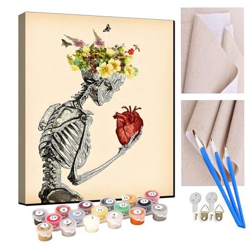 KANGBAWA Malen Nach Zahlen Erwachsene Totenkopf Skelett Paar Tod Mädchen 014 DIY Handgemalt Ölgemälde Leinwand Kits Mit Pinsels und Acrylfarbe Als Geschenke und Heimdekoration Ohne Rahmen 40 x 50 cm von KANGBAWA