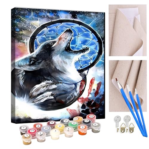 KANGBAWA Malen Nach Zahlen Erwachsene Traumfänger und Wolf AnfäNger Knitterfreie Leinwand Pinsels Und Acrylfarbe - Diy Handgemalt öLgemäLde Kit Als Geschenk 40 X 50cm von KANGBAWA