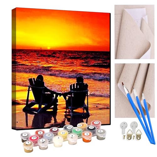 KANGBAWA Malen Nach Zahlen Erwachsene Urlaub am Strand bei Sonnenuntergang DIY Handgemalt Ölgemälde Leinwand Kits Mit Pinsels und Acrylfarbe Als Geschenke und Heimdekoration Ohne Rahmen 40 x 50 cm von KANGBAWA