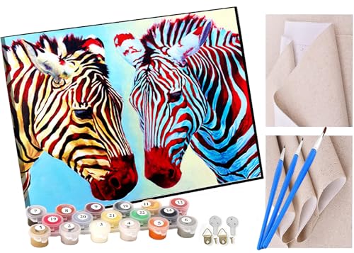 KANGBAWA Malen Nach Zahlen Erwachsene Zwei Zebras DIY Handgemalt Ölgemälde Leinwand Kits Mit Pinsels und Acrylfarbe Als Geschenke und Heimdekoration Ohne Rahmen 40 x 50 cm von KANGBAWA