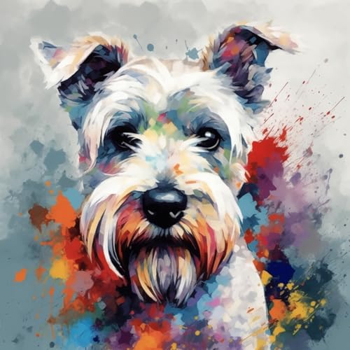 KANGBAWA Malen Nach Zahlen Erwachsene bunter laufender Weißer Schnauzer (8) DIY Handgemalt Ölgemälde Kit für Anfänger und Erwachsene Mit 3-Pinseln und Acrylfarbe, Ohne Rahmen 40X50CM von KANGBAWA