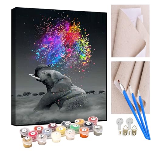 KANGBAWA Malen Nach Zahlen Erwachsene schwarz weiß elefant tier AnfäNger Knitterfreie Leinwand Pinsels Und Acrylfarbe - Diy Handgemalt öLgemäLde Kit Als Geschenk 40 X 50cm von KANGBAWA