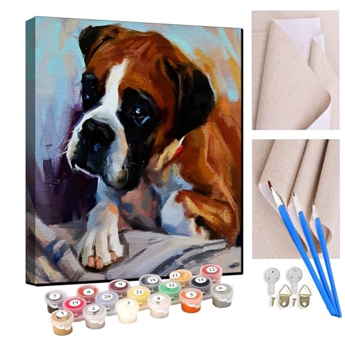 KANGBAWA Malen nach Zahlen Erwachsene Boxer brauner Hund DIY Malen nach Zahlen Kits auf Leinwand Acrylmalerei mit Pinseln Leinwand Geschenke Kunsthandwerk 40 x 50 cm(rahmenlos) von KANGBAWA