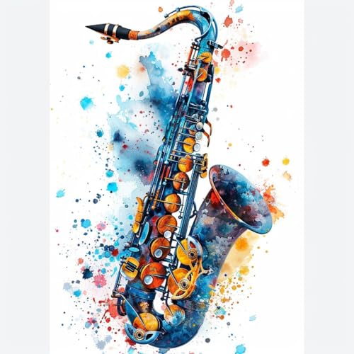 KANGBAWA Malen nach Zahlen Erwachsene Buntes Musikinstrument Saxophon (10) DIY Malen nach Zahlen Kits auf Leinwand Acrylmalerei mit Pinseln Leinwand Geschenke Kunsthandwerk 40 x 50 cm(rahmenlos) von KANGBAWA