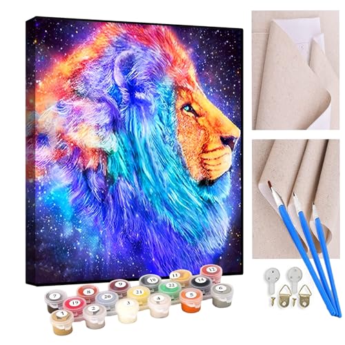 KANGBAWA Malen nach Zahlen Erwachsene Farbe Löwe(2) DIY Malen nach Zahlen Kits auf Leinwand Acrylmalerei mit Pinseln Leinwand Geschenke Kunsthandwerk 40 x 50 cm(rahmenlos) von KANGBAWA