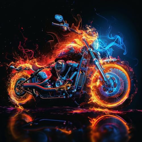 KANGBAWA Malen nach Zahlen Erwachsene Flammen-Retro-Motorrad (2) DIY Malen nach Zahlen Kits auf Leinwand Acrylmalerei mit Pinseln Leinwand Geschenke Kunsthandwerk 40 x 50 cm(rahmenlos) von KANGBAWA