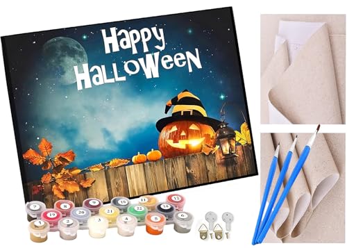 KANGBAWA Malen nach Zahlen Erwachsene Halloween Kürbis DIY Malen nach Zahlen Kits auf Leinwand Acrylmalerei mit Pinseln Leinwand Geschenke Kunsthandwerk 40 x 50 cm(rahmenlos) von KANGBAWA