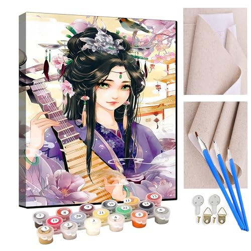 KANGBAWA Malen nach Zahlen Erwachsene Japanische Mädchen Geisha alten DIY Malen nach Zahlen Kits auf Leinwand Acrylmalerei mit Pinseln Leinwand Geschenke Kunsthandwerk 40 x 50 cm(rahmenlos) von KANGBAWA