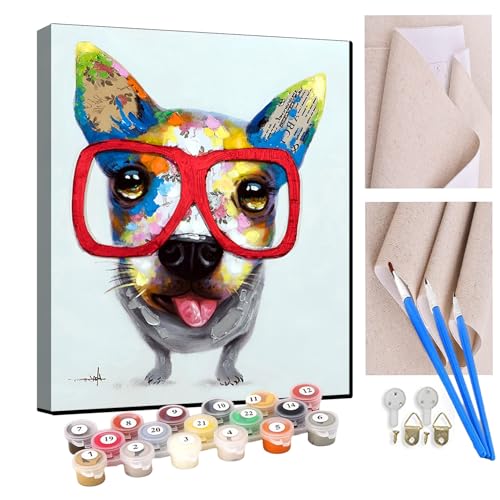 KANGBAWA Malen nach Zahlen Erwachsene Kunst Tier Brille Haustier Hund(1) DIY Malen nach Zahlen Kits auf Leinwand Acrylmalerei mit Pinseln Leinwand Geschenke Kunsthandwerk 40 x 50 cm(rahmenlos) von KANGBAWA