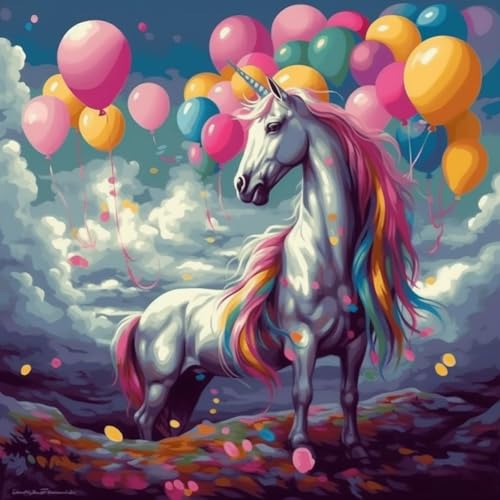 KANGBAWA Malen nach Zahlen für Erwachsene Einhorn bunte Luftballons (6) DIY digitales Ölgemälde-Set auf Leinwand mit Pinseln und Acrylpigment Artwork für Heimdekoration 40 x 50 cm von KANGBAWA