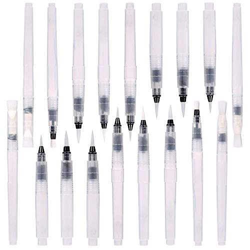 Wassertankpinsel Set, 18 Stück Wasserstift mit Tank, Aquarellpinsel Watercolor Brush Pen, Profi Pinsel Stifte mit Wassertank für Wasserfarben Malerei Beschriftung von KANOSON