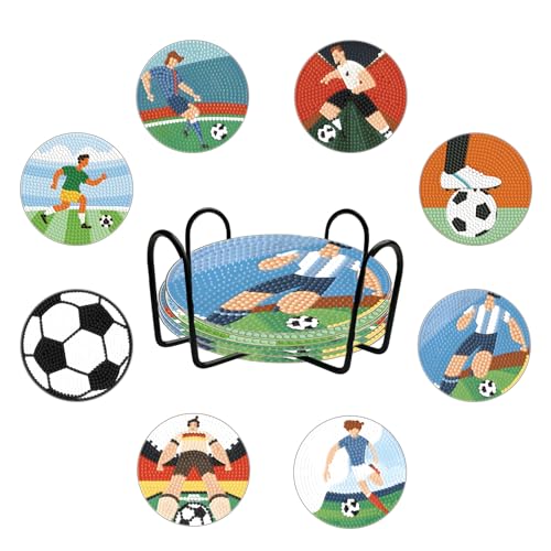 KAOTPO 8 Stück Diamond Painting Untersetzer, Untersetzer GläSer mit Halter, Fußball Gemusterte Diamond Painting Kinder für Getränke, Tassen, Weingläser, Vasen von KAOTPO