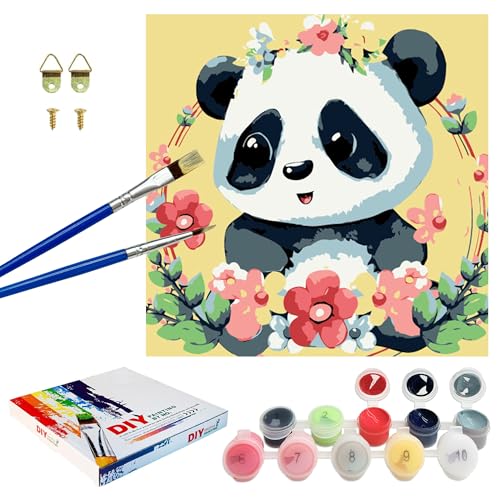 KAOTPO Malen Nach Zahlen Kinder, Malen Nach Zahlen Erwachsene Mit 2-Pinseln und Acrylfarbe, DIY Paint by Numbers Kit für Anfänger für Home Deko 20x20cm (Panda) von KAOTPO