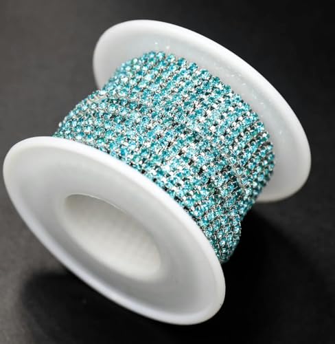 1 Yard 10 Yards/Rolle SS6-SS18 Glänzende Kristall-Strasskette zum Aufnähen und Aufkleben für Kleidung, Schmuck, Bekleidungszubehör, Zierkette für Tassen, Silber B Seeblau, SS16, 4,0 mm, 10 Yards – von KAOXHX