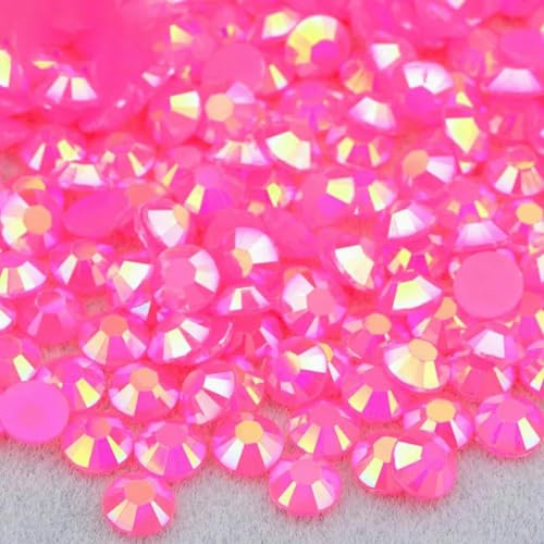 3,0 mm 4,0 mm 5 mm 6 mm Jelly Pink AB Flatback-Strasssteine, Kunstharz-Kristall-Strass-Applikationen, runde Nagelkunststeine für Heimwerker-A44 Jelly Rose AB-3,0 mm 1000 Stück von KAOXHX