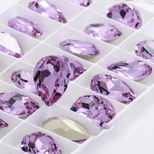 Funkelnde violette Tropfen-Strasssteine aus K9-Glas, Glaskristall-Strasssteine mit Pointback zum Aufkleben auf Kleidungsstücke, Basteln, Schmuckzubehör, Violett, 13 x 18 mm, 10 Stück von KAOXHX