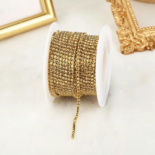 SS4,5–SS18 (1,5–4,5 mm), glitzernde, klare Kristall-Strass-Cup-Kette zum Aufnähen von Strassbesatz für DIY-Kleidung, Bastel-Cup-Kette, Aurum, SS16 (4,0 mm), 4,5 m von KAOXHX