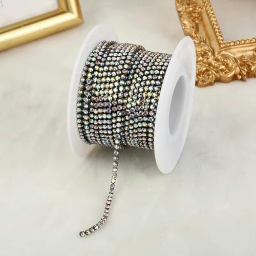 SS4.5-SS18 (1,5 mm-4,5 mm) glitzernde, klare Kristall-Strass-Cup-Kette zum Aufnähen von Strass-Besatz für DIY-Kleidung, Bastel-Cup-Kette, Gunblack Crystal AB-SS12 (3,0 mm), 1 Yard von KAOXHX