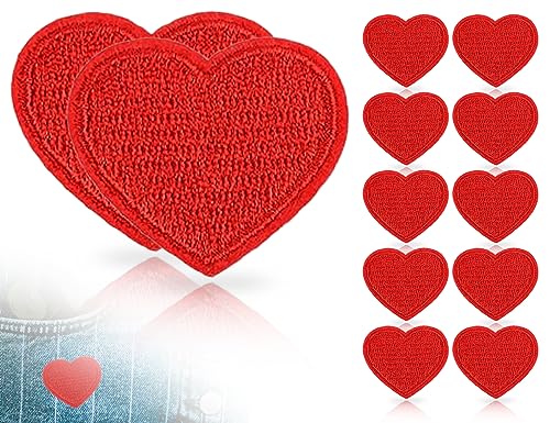 KAPSING 10 Stück Rote Herz Aufnäher bestickt Patches, Herzförmige Aufnäher, zum Aufbügeln/Aufnähen, Applikation Für Jacken Hüte Rucksäcke Jeans von KAPSING