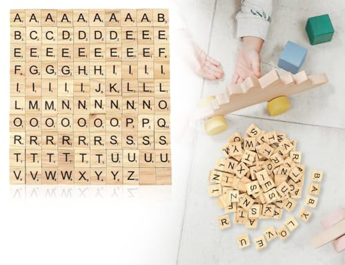 KAPSING 100 Stück Holzbuchstaben Buchstaben, Holz Alphabet Fliesen Buchstaben, Scrabble Buchstaben Holz a bis Z Puzzle, für Kinder Buchstaben zum Spielen, Kindererziehung, Kinderspielzeug von KAPSING