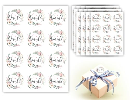 KAPSING 144 Stück Dankeschön Sticker, 4 cm Aufkleber Danke Sticker, Selbstklebend Hochzeit Blumen Aufkleber, für Hochzeit Geburtstag von KAPSING