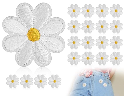 KAPSING 20 Stück Gänseblümchen Patches zum Aufbügeln, Weiß aufbügelflicken, Flicken zum Aufbügeln, Patches Klett für DIY Handwerk Dekoration von KAPSING