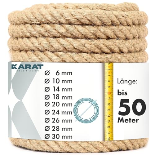 KARAT Juteseil Kleterseil 5m 28mm Dicke Juteschnur, Tau Seil aus 100% Natur Jute extra Starke Juteband Schnur, Kordel Garn für Sport, Garten Dekoration, Bastelarbeiten Kratzbaum von KARAT