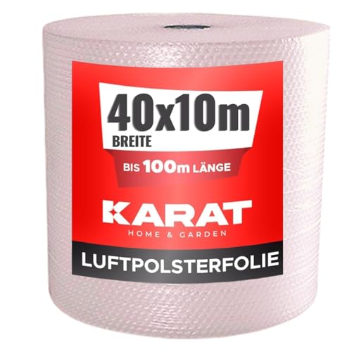 KARAT Luftpolsterfolie 1x Rolle für Möbel 10m X 40cm Breite Noppenfolie Verpackungsfolie für Umzug und Versand, reißfeste und recycelbare Bubble Wrap Versandrolle Knallfolie zum Schutz von Paketen von KARAT