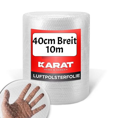 KARAT Luftpolsterfolie 1x Rolle für Möbel 10m X 40cm Breite Noppenfolie Verpackungsfolie für Umzug und Versand, reißfeste und recycelbare Bubble Wrap Versandrolle Knallfolie zum Schutz von Paketen von KARAT