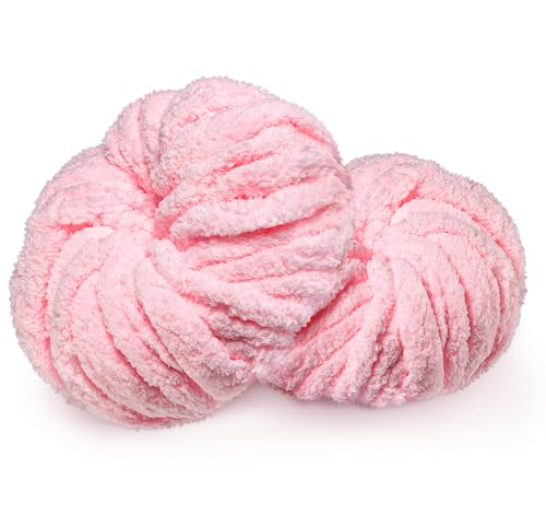 Grobes Wollgarn, 250 g x 2, 2 cm, super grobes Deckengarn zum Stricken, Flutterby-Garn zum Häkeln, weiches Garn für Decke, Puppen, Teppich, Taschen, Hüte, Kissen (Rosa) von KARBRING