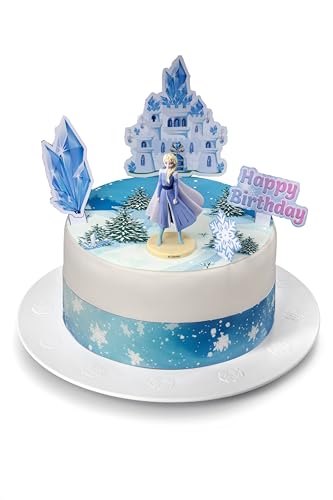 Kardasis Elsa Tortenaufleger Zuckerbändern und Papierfiguren | Essbarer Aufleger für Torten und Kuchen | Tortendekoration für den Frozen Themengeburtstag | 20cm+4 Band 28x4cm+3 Figuren + 1 3D Figur von KARDASIS