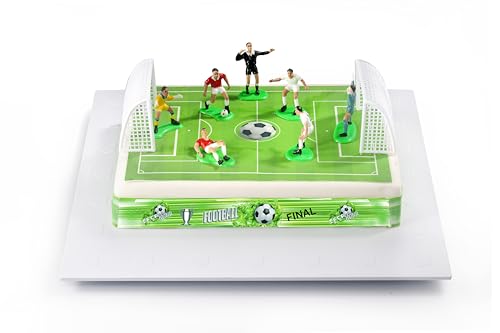 Kardasis Fußball Tortenaufleger - Essbarer Aufleger für Torten und Kochen - Tortendekoration für den Fussball Themengeburtstag - 21x28cm Zuckerpapier + 4 Bänder 28x4 cm + 9 3d figuren von KARDASIS