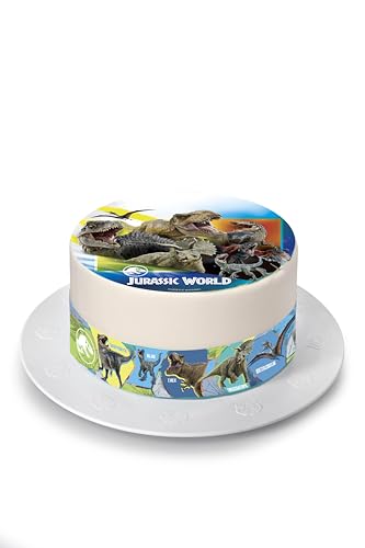 Kardasis Jurassic World Tortenaufleger | Essbarer Aufleger für Torten und Kuchen | Tortendekoration für den Jurassic World Themengeburtstag | 20 cm + 4 band 28x4 cm von KARDASIS