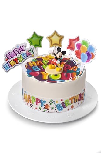 Kardasis Mickey Maus Zuckerbändern und Papierfiguren | Essbarer Aufleger für Torten und Kuchen | Tortendekoration für den Mickey Mouse Themengeburtstag | 20cm+4 Band 28x4cm+5 Figuren + 1 3D Figur von KARDASIS