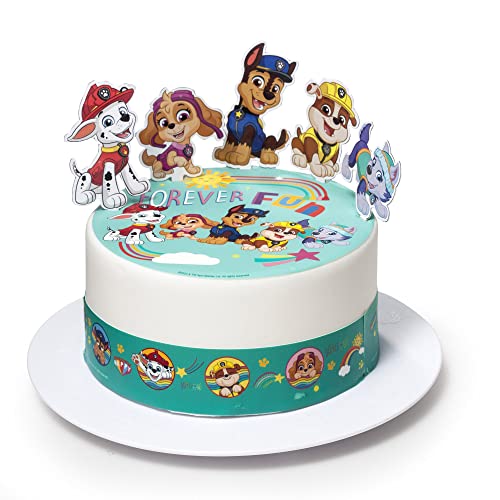 Kardasis Paw Patrol mit Zuckerbändern und Papierfiguren | Essbarer Aufleger für Torten und Kuchen | Tortendekoration für den Paw Patrol Themengeburtstag | 20cm + 3 Band 28x5cm + 4 Figuren von KARDASIS