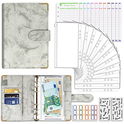 Budget Binder Cash Stuffing mit Ringbuch A6, Finanzplaner Geld Organizer Haushaltsbuch mit Geldfächer für Sparchallenge Budget Planer (Grey) von KAREEME