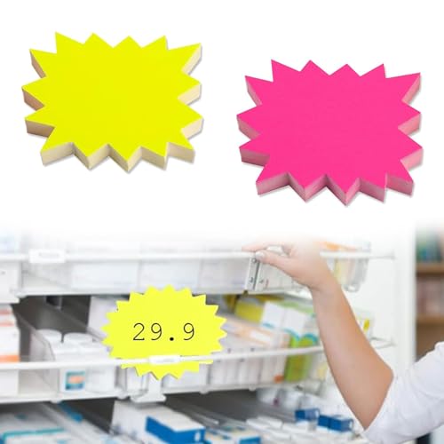 100 Stück Preisschilder, 7 x 9cm Verkaufsschilder Preisetiketten, Fluoreszierende Zeichen Platzen Papier, Display Merchandise Schilder, Zeichen Price Stickers, für Supermärkten, Geschäft von KARELLS