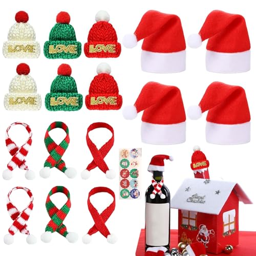 16 Stück Mini Weihnachtsmützen Und Schal Set, Lutscherhut, Mini-Strickmütze Des Weihnachten, Flaschenverschluss, Mini Mützen Zum Basteln, für Tischdekoration, Schneemann, Dekoration, Geschenk, Party von KARELLS