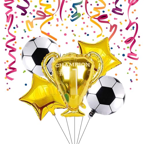 Fussball Geburtstag Deko,Fussball Luftballon,Trophäe Folienballon mit Fußball Luftballon Set,Fußball Champion Trophäe Fußball Ballon Set Weltmeisterschaft Deko für Junge Kindergeburtstag,5 Stück von KARELLS