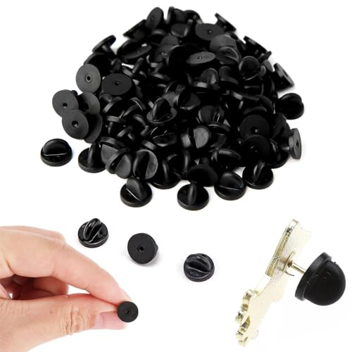 Gummi Pin Verschlüsse,Anstecker Verschluss Gummi Pin,100 Stück 11,5 mm Schmetterlings-Kupplungsstift,für Basteln DIY Schmuckherstellung,Schwarz von KARELLS