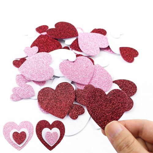 Herzen Schaumstoff Sticker,Selbstklebende Herzen Aufkleber,120 stück Glitter Herz Sticker,Glitter Schaumstoff Sticker,Moosgummi-Aufkleber,Moosgummi Mix Glitter,Herzen DIY Scrapbooking Dekoration von KARELLS