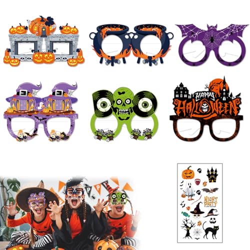 KARELLS 6 Stück Halloween-Papiergläser für Kinder, Halloween Brillen Set, Halloween-papiergläser Neuheit Brillen Fledermaus Brille, Für Frauen Lustige Halloween-brille Party Requisiten Brillen von KARELLS