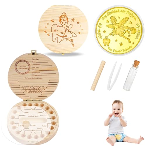 KARELLS Zahnbox Zahndose für Kinder aus Holz, Box für Milchzähne, Zahndose Milchzähne mit Namen zum Aufstellen, Zahnbox Holz Milchzähne Box, für Mädchen & Jungen, Hölzerne Aufbewahrungsbox für Zähne von KARELLS