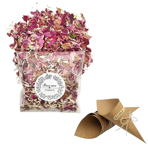 Konfetti Hochzeit Papier Kegel mit Getrocknete Natürliches Blüten Rose,Hochzeit Kraftpapier Kegel 5 PCS,Natürliche getrocknete Rosenblätter echte10g,Deko Hochzeit Geburtstag Party Candy Schokolade von KARELLS