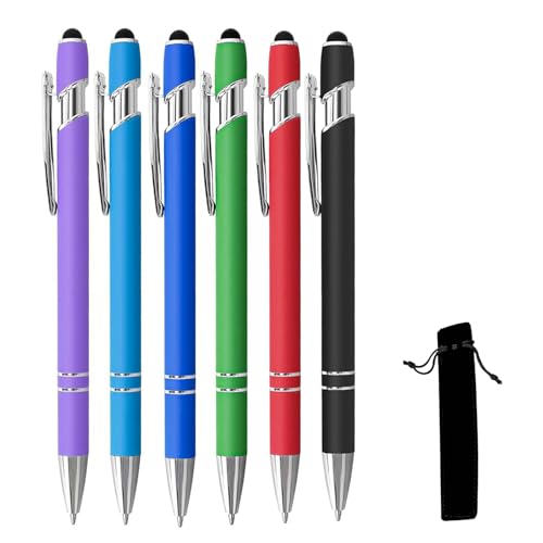 Kugelschreiber mit Touchpen, 2 in 1 Touchscreen Stylus Pen Universal, 6 Stück 1 mm Kugelschreiber Schwarze Tinte, Metall Kugelschreiber Set Druckkugelschreiber Stylus Pen für Smartphones Note Tab von KARELLS