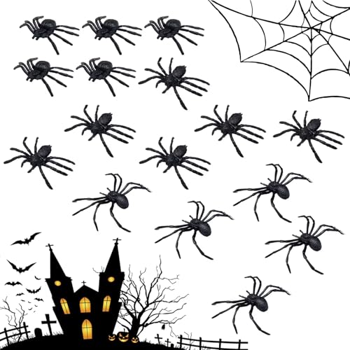 Realistische Plastik Spinne,15 PCS Halloween Spinne,Spinnen Deko,Halloween Deko,Spinnen Tischdekoration,Spinnen aus Kunststoff,Lebensechte Gummispinne,Halloween Deko,Für Halloween Gruselig Deko von KARELLS