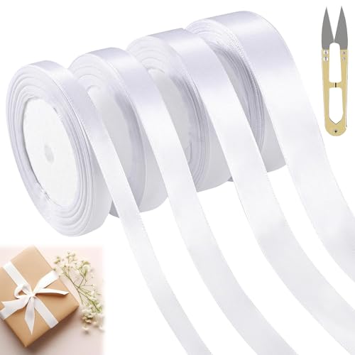 Satinband Weiss, 88m Geschenkband Weiss Breit, 6/10/15/20mm Schleifenband Weiss, Geschenkband Weiß Hochzeit Stoff, Ribbon Geschenk Band für Taufe Geburtstag Deko Geschenkverpackung von KARELLS