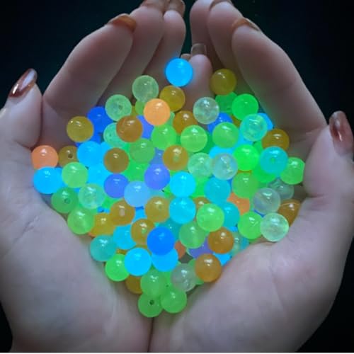 KARLOR 100 Stück Leuchtperlen Bunt Perlen 12mm /Löcher 3mm, fluoreszierende lose Perlen Leuchtend Köderzubehör bunte Perlen leuchtend im dunkeln für DIY Armband Handkunst Köder Angelausrüstungszubehör von KARLOR