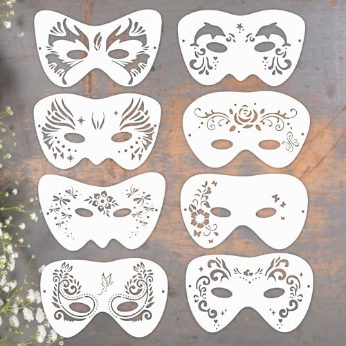 KARLOR 8 PCS Gesichtsbemalung Schablonen Wiederverwendbar Face Paint Schablonen Face Painting Stencils Gesichtsmalerei Vorlager aus Polyester Harz für Gesicht Makeup Tattoo Schablonen von KARLOR